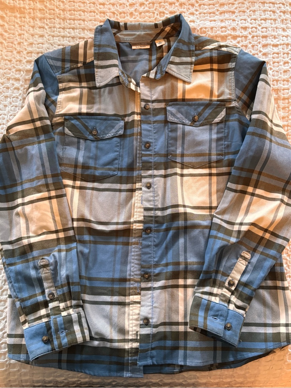 L.L. Bean Blue and Cream Plaid Shirt